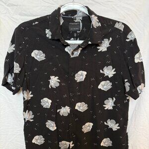 Men's Denim & Flower Short Sleeve Button Up - Size S
